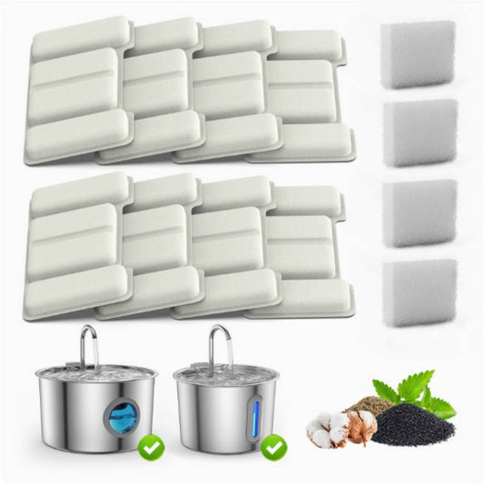 Support pan European transportation - Stainless steel pet water dispenser filter, pet water dispenser filter set of 8 replacement filters, with 4 sponge filters